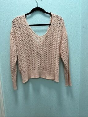 Main Strip Blush Open-Knit V-Neck Sweater